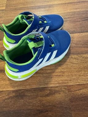 adidas Kids Blue and Green Hook-and-Loop Sneakers